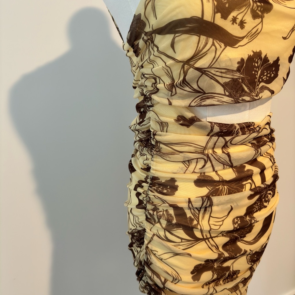Zara Floral Print Ruched Skirt - Cream and Brown Size M NWT - Picture 7 of 10